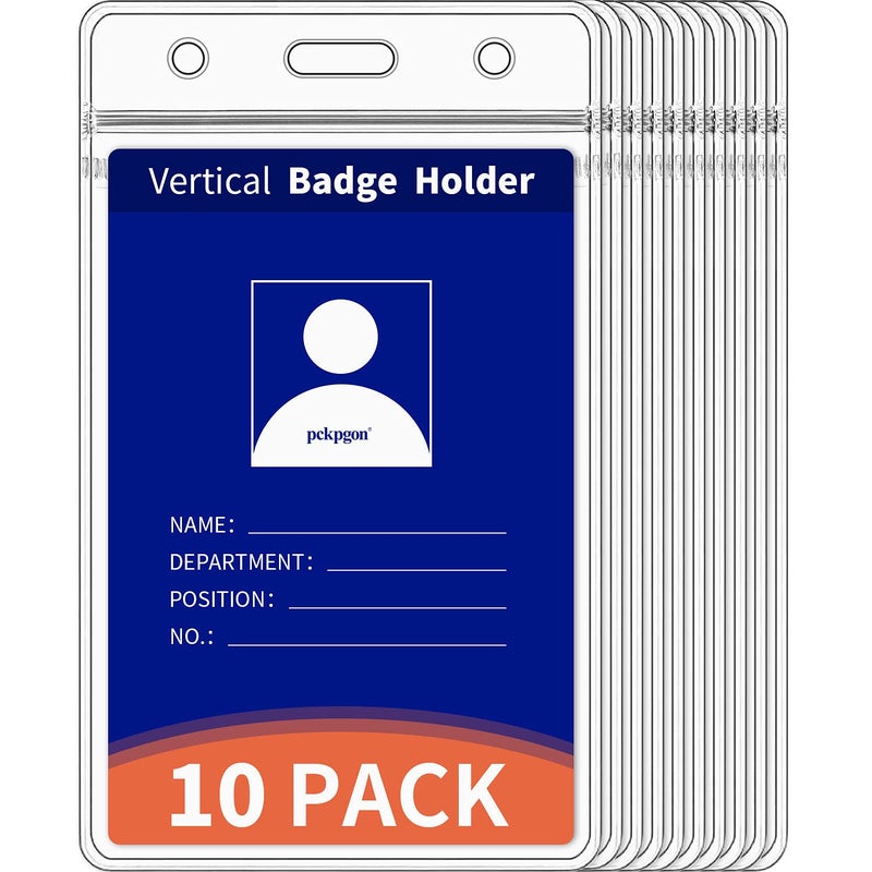 PCKPGON Vertical ID Badge Holders  10 Pack  Clear Plastic Work Card Sleeve  Name Tag Holder Cover with Waterproof Resealable Zip Type for Nurses  Women  Medical Assistant  Fits Credit Size Cards - Image 1